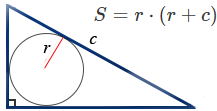 Калькулятор площади прямоугольного треугольника через радиус вписанной окружности и гипотенузу