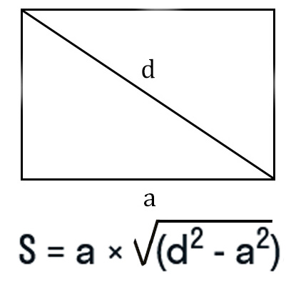 По формуле площади прямоугольника через сторону и диагональ